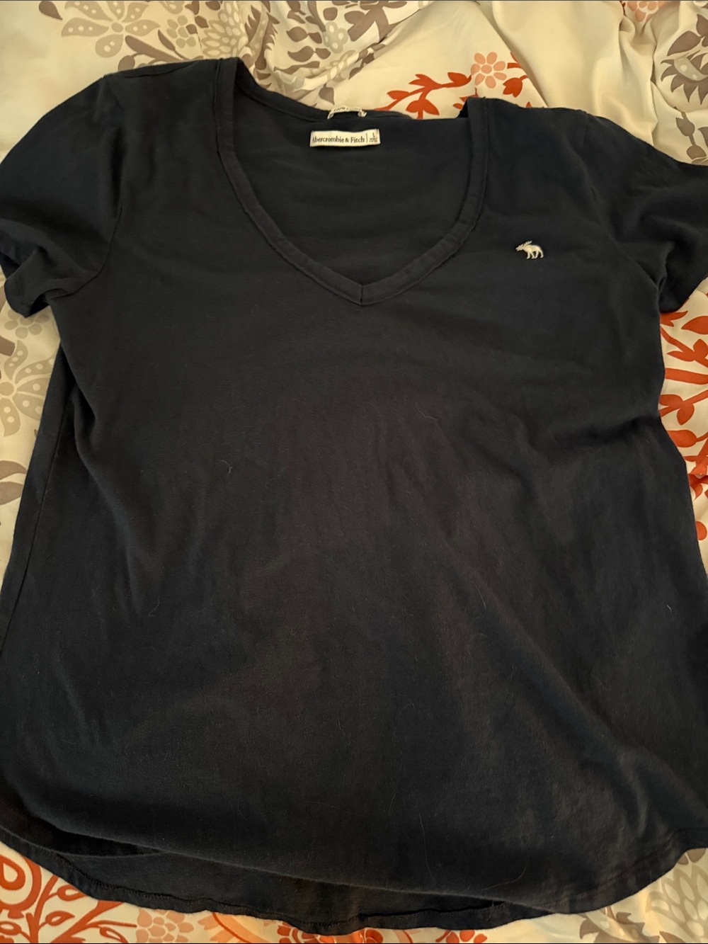 Abercrombie & Fitch Women's Dark Navy V-Neck Tee